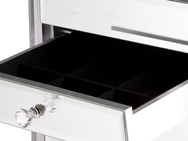 18" Silver Mirrored Writing Desk With Seven Drawers