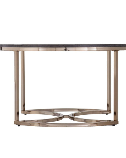 32" Champagne And Charcoal Manufactured Wood And Metal With Iron Round Coffee Table