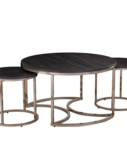 32" Champagne And Charcoal Manufactured Wood And Metal With Iron Round Coffee Table
