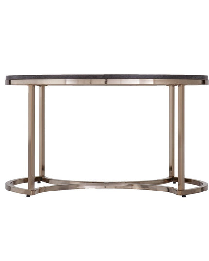 32" Champagne And Charcoal Manufactured Wood And Metal With Iron Round Coffee Table