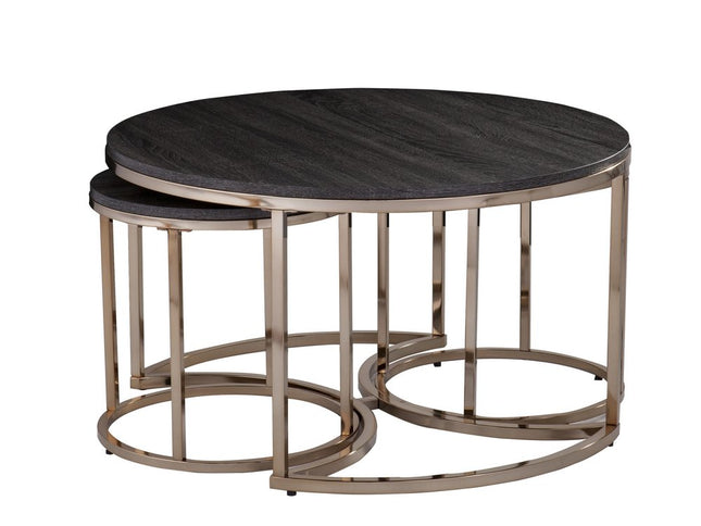 32" Champagne And Charcoal Manufactured Wood And Metal With Iron Round Coffee Table