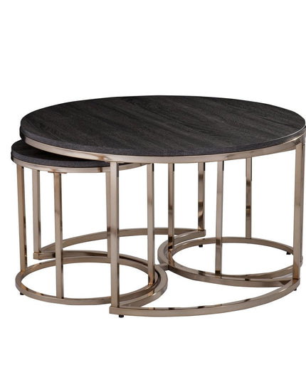 32" Champagne And Charcoal Manufactured Wood And Metal With Iron Round Coffee Table