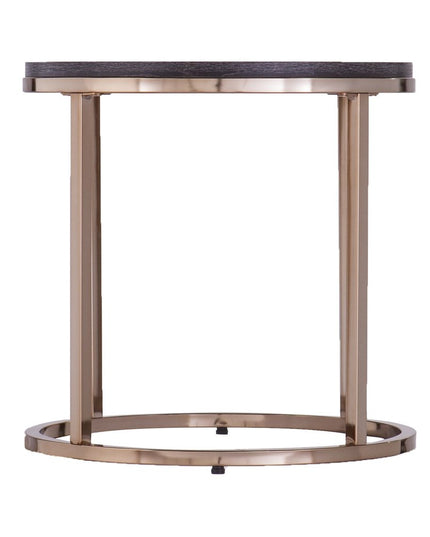 32" Champagne And Charcoal Manufactured Wood And Metal With Iron Round Coffee Table