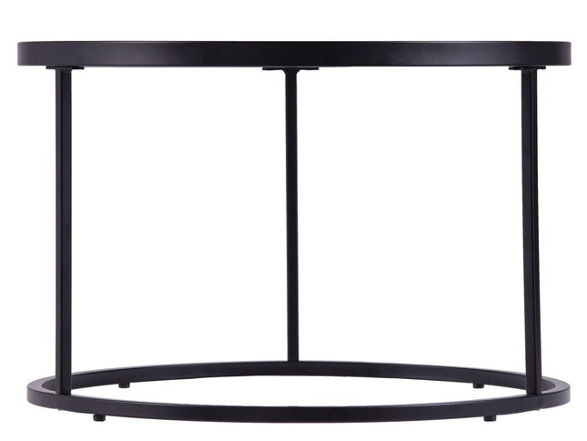 Set of Two Black And Silver Mirrored Round Nested Coffee Table Set