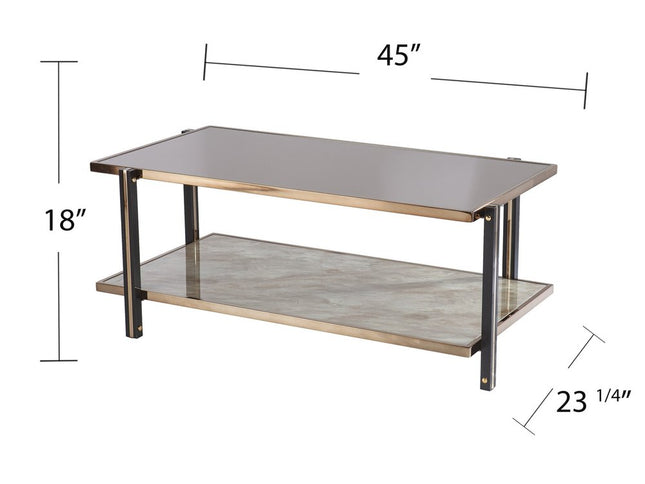 43" Champagne Mirrored And Metal Rectangular Mirrored Coffee Table