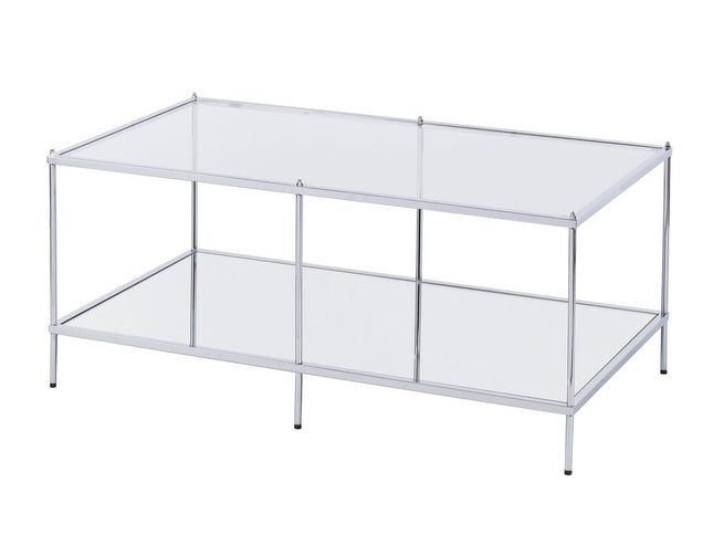 42" Chrome Glass And Metal Rectangular Mirrored Coffee Table