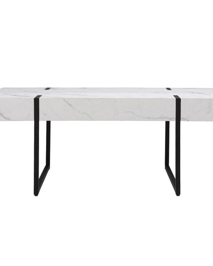 43" White And Black Faux Marble And Metal With Iron Coffee Table