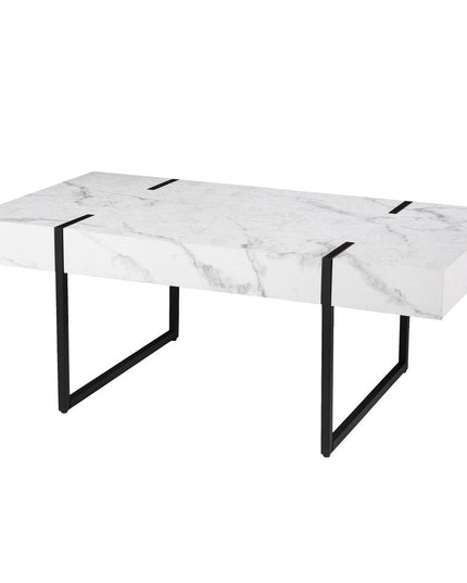 43" White And Black Faux Marble And Metal With Iron Coffee Table