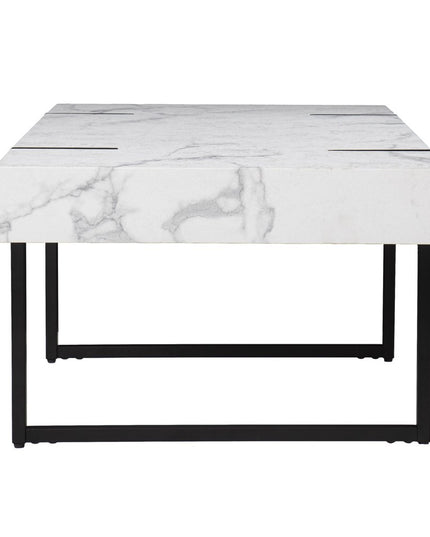 43" White And Black Faux Marble And Metal With Iron Coffee Table