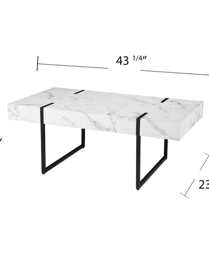43" White And Black Faux Marble And Metal With Iron Coffee Table
