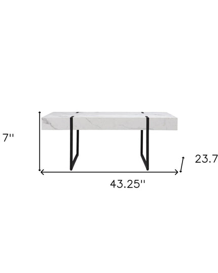 43" White And Black Faux Marble And Metal With Iron Coffee Table