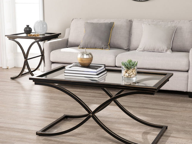 42" Black Glass And Metal Rectangular Coffee Table