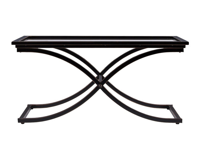 42" Black Glass And Metal Rectangular Coffee Table