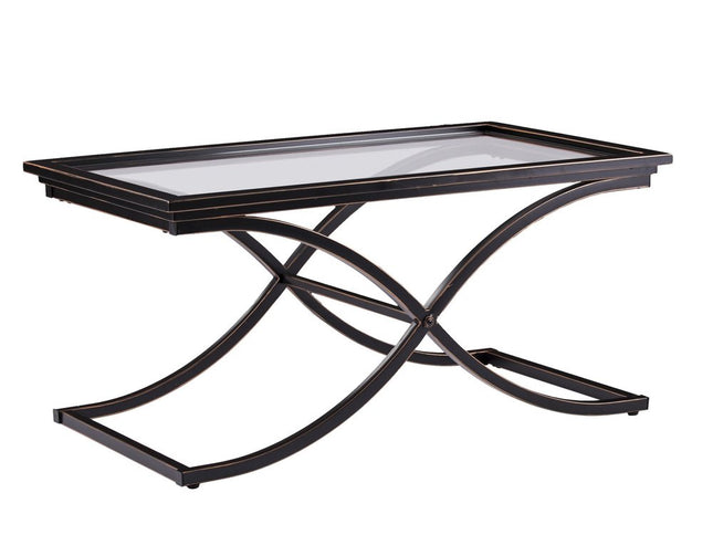 42" Black Glass And Metal Rectangular Coffee Table