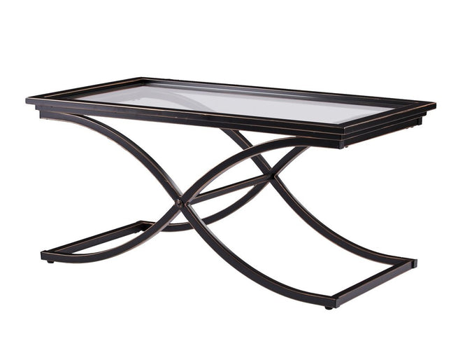 42" Black Glass And Metal Rectangular Coffee Table