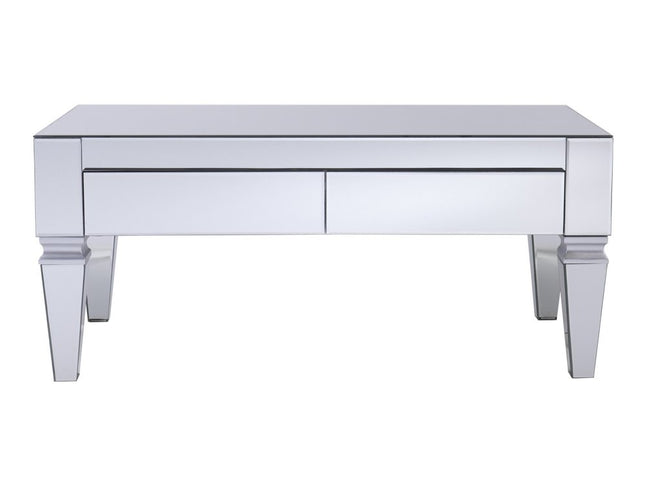 41" Silver Glass With Iron Mirrored Coffee Table