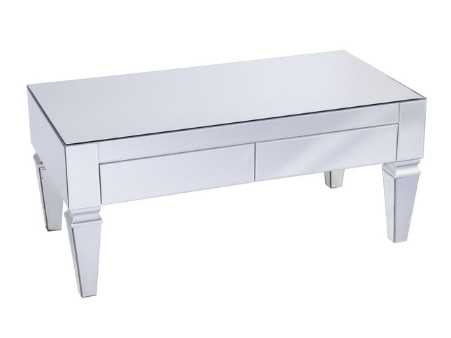 41" Silver Glass With Iron Mirrored Coffee Table