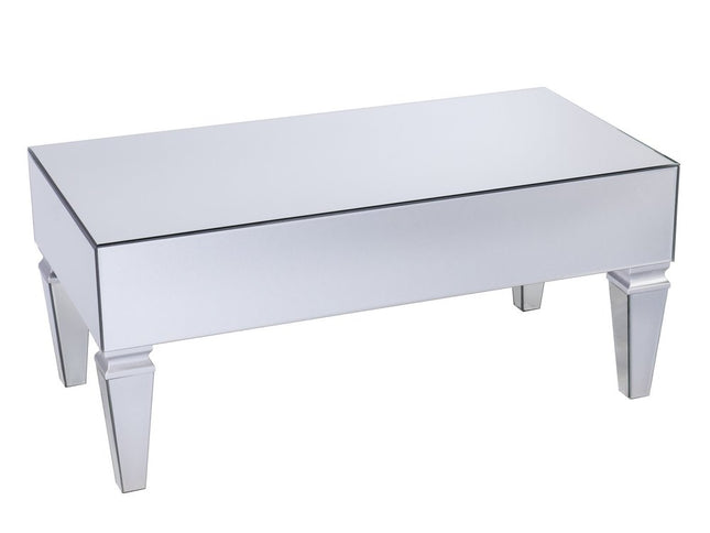 41" Silver Glass With Iron Mirrored Coffee Table