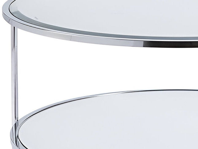 34" Chrome Glass And Metal Round Mirrored Coffee Table