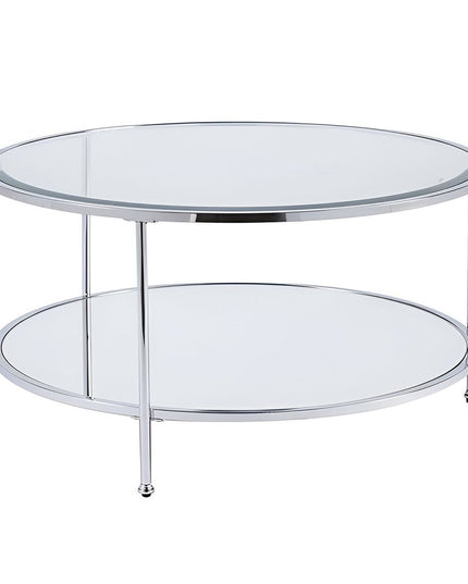 34" Chrome Glass And Metal Round Mirrored Coffee Table