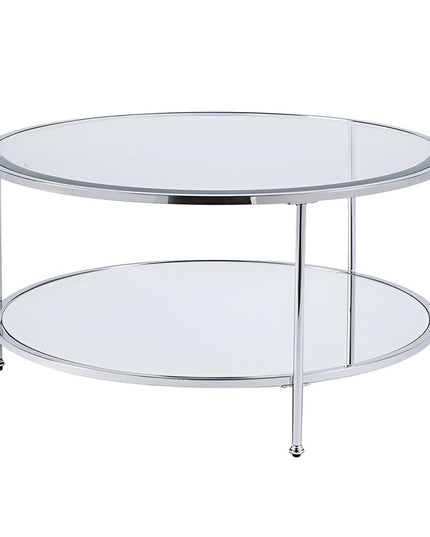 34" Chrome Glass And Metal Round Mirrored Coffee Table