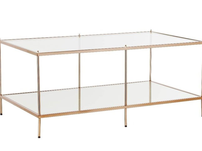 42" Clear And Gold Glass And Metal Coffee Table