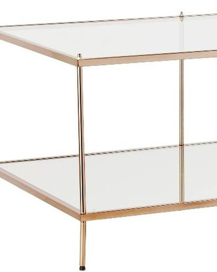 42" Clear And Gold Glass And Metal Coffee Table