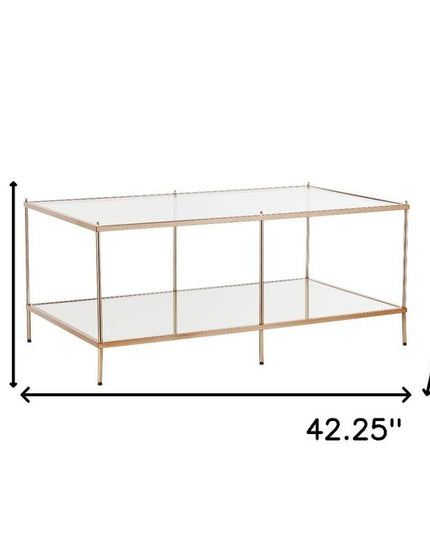 42" Clear And Gold Glass And Metal Coffee Table