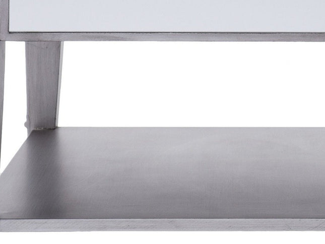 29" Silver Mirrored Square Coffee Table With Shelf