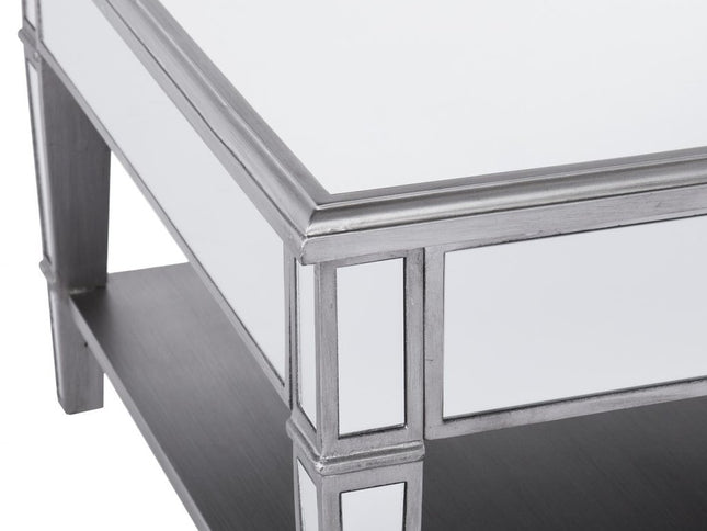 29" Silver Mirrored Square Coffee Table With Shelf