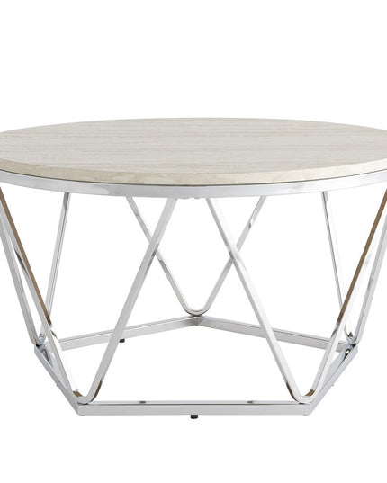 33" Silver Manufactured Wood And Metal Round Coffee Table