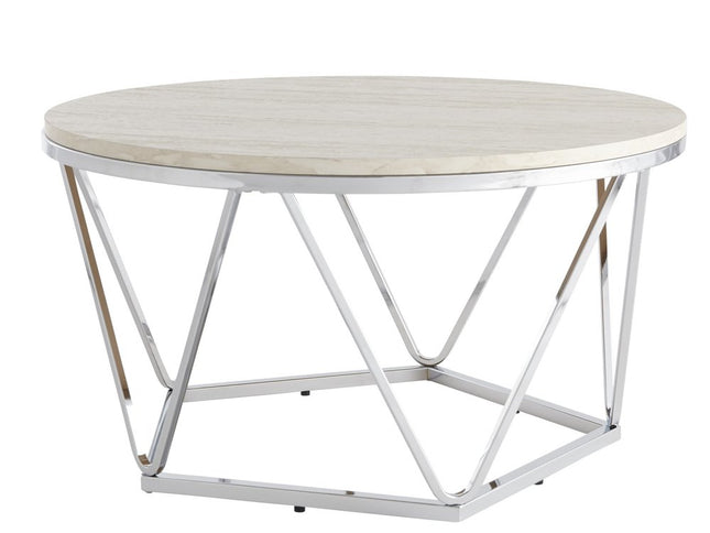 33" Silver Manufactured Wood And Metal Round Coffee Table