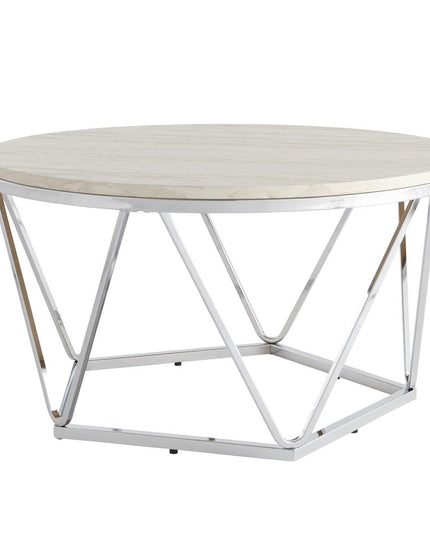 33" Silver Manufactured Wood And Metal Round Coffee Table