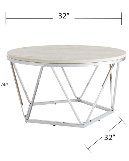 33" Silver Manufactured Wood And Metal Round Coffee Table