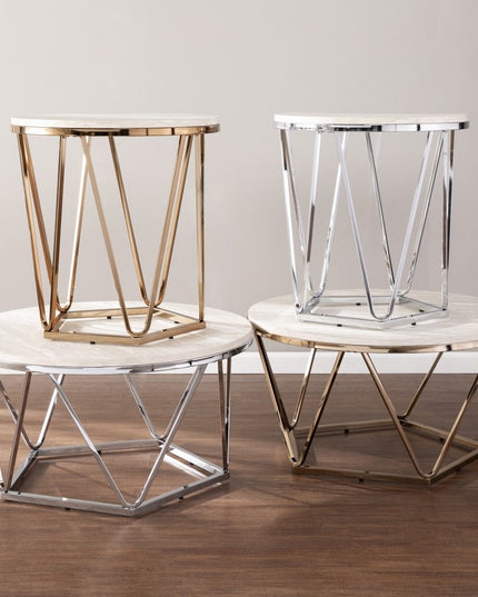 33" Silver Manufactured Wood And Metal Round Coffee Table