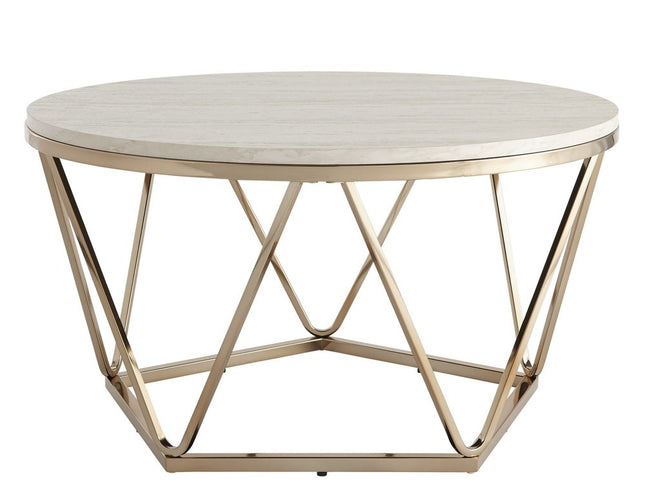 33" Champagne Solid Manufactured Wood And Metal Round Coffee Table