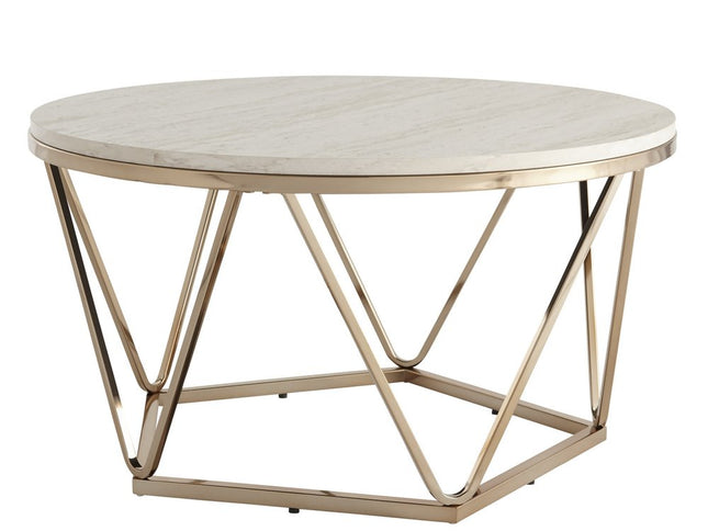 33" Champagne Solid Manufactured Wood And Metal Round Coffee Table