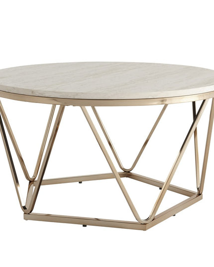 33" Champagne Solid Manufactured Wood And Metal Round Coffee Table