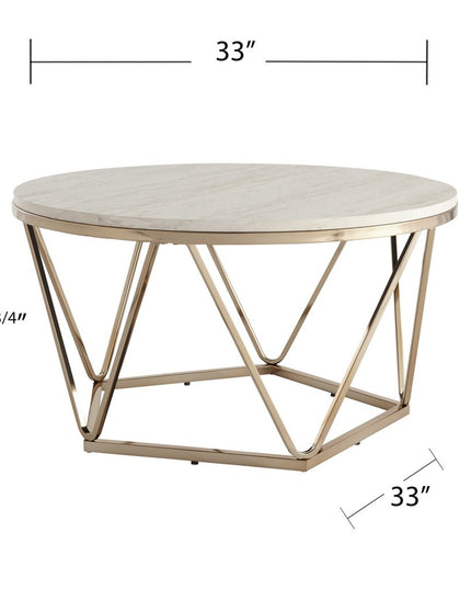 33" Champagne Solid Manufactured Wood And Metal Round Coffee Table