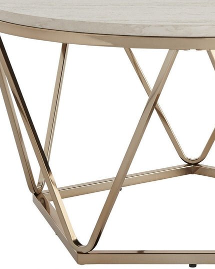 33" Champagne Solid Manufactured Wood And Metal Round Coffee Table