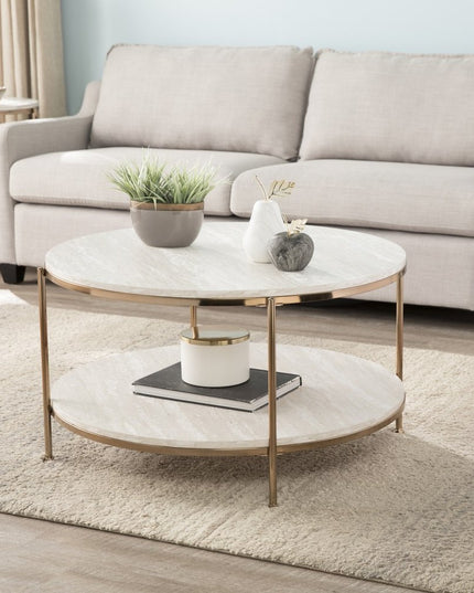 33" White Solid Manufactured Wood And Metal Square Coffee Table