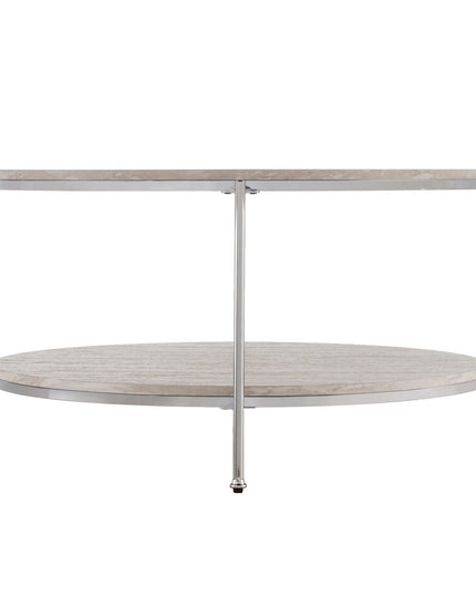 33" Chrome Faux Marble And Metal Round Coffee Table