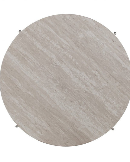 33" Chrome Faux Marble And Metal Round Coffee Table