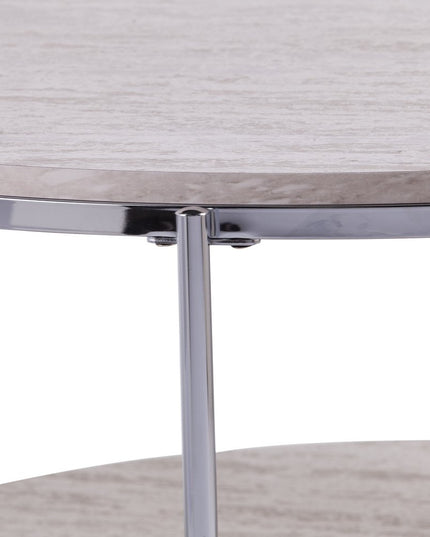 33" Chrome Faux Marble And Metal Round Coffee Table