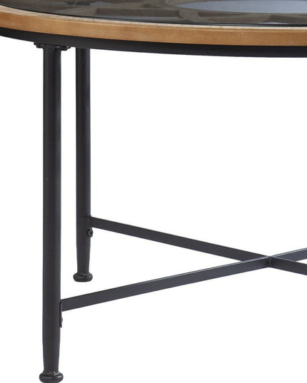 33" Floral Design Glass Top Round Coffee Table