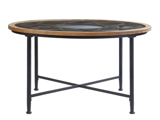 33" Floral Design Glass Top Round Coffee Table