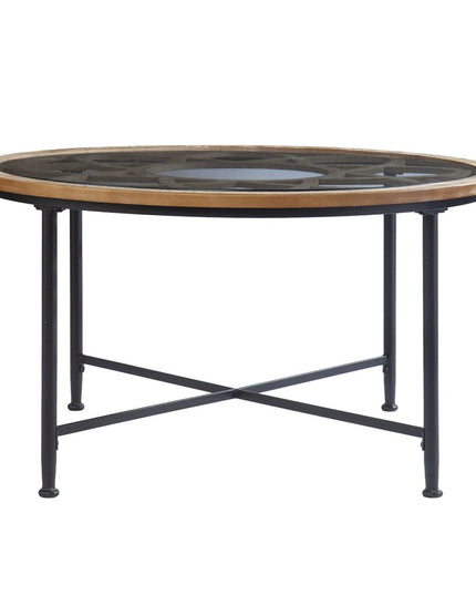 33" Floral Design Glass Top Round Coffee Table