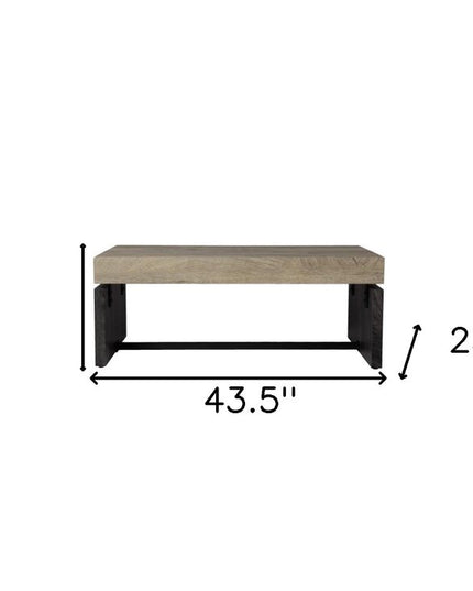 44" Natural And Black Chunky  Wood With Iron Coffee Table