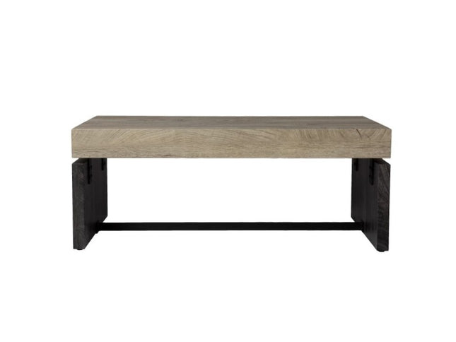 44" Natural And Black Chunky  Wood With Iron Coffee Table