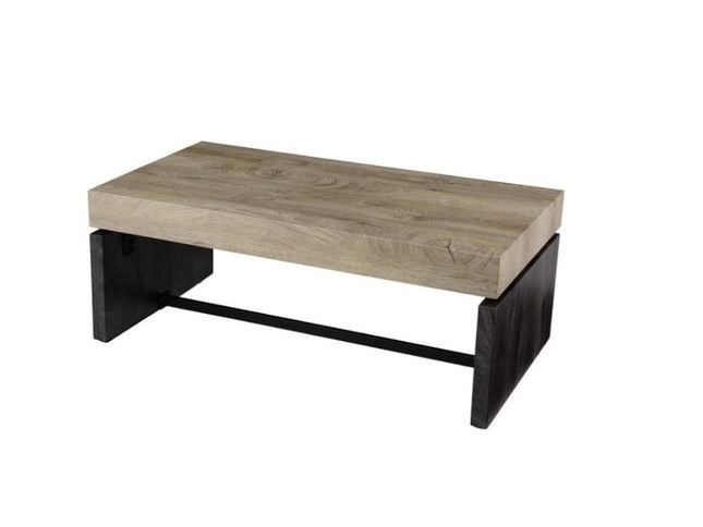 44" Natural And Black Chunky  Wood With Iron Coffee Table